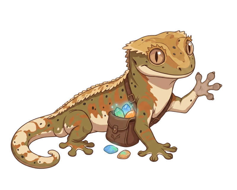 Gecko Garry, a softly illustrated crested gecko